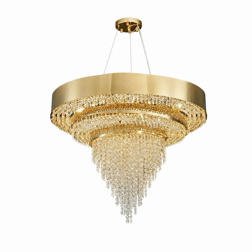 Gold Round Crystal Living Room Chandelier Light Oval Pendant