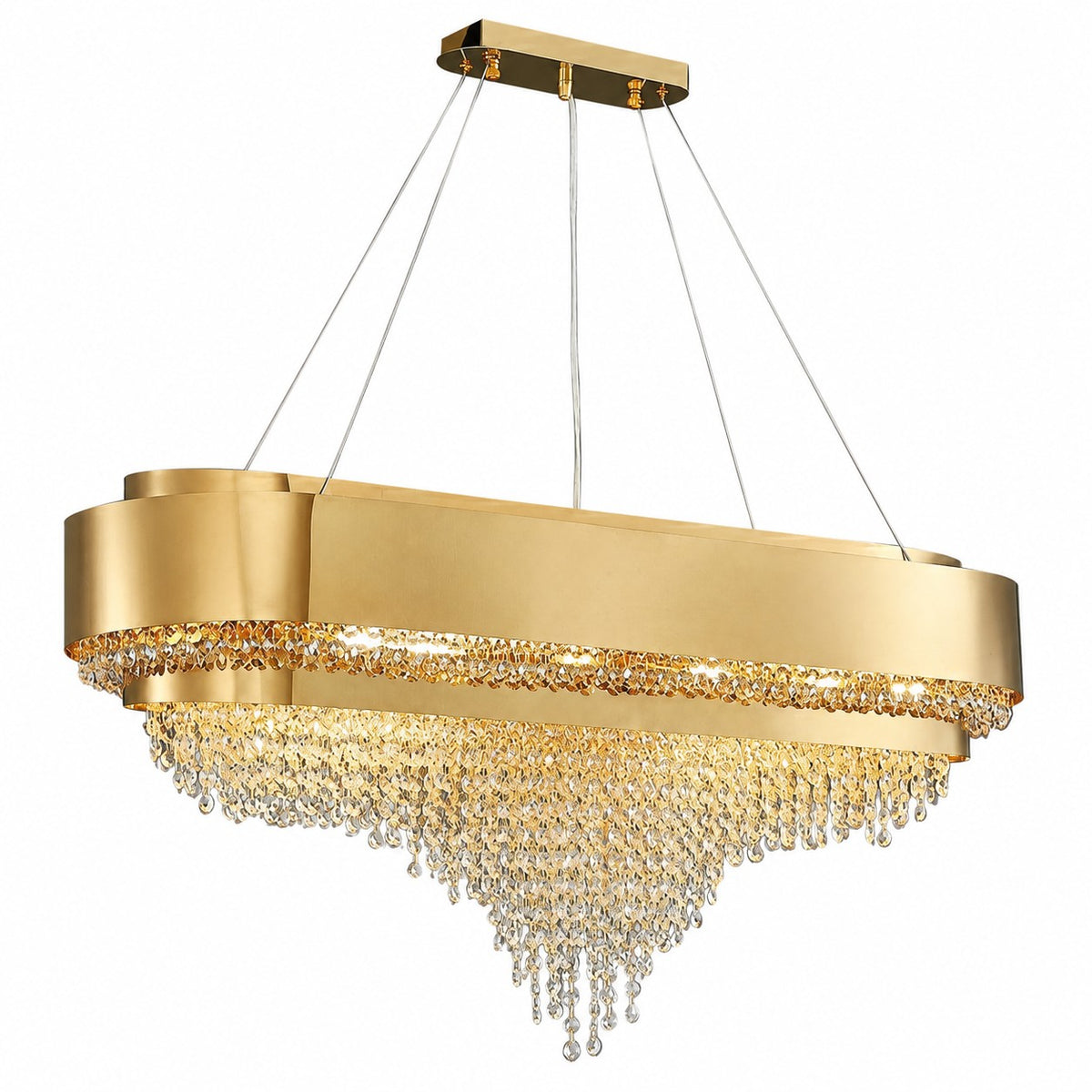 Gold Round Crystal Living Room Chandelier Light Oval Pendant