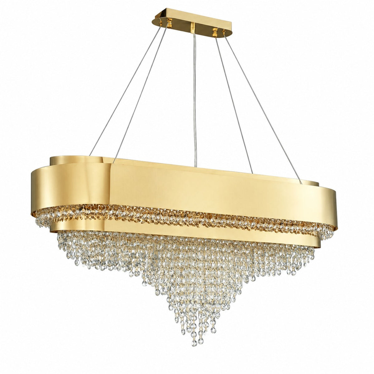 Gold Round Crystal Living Room Chandelier Light Oval Pendant