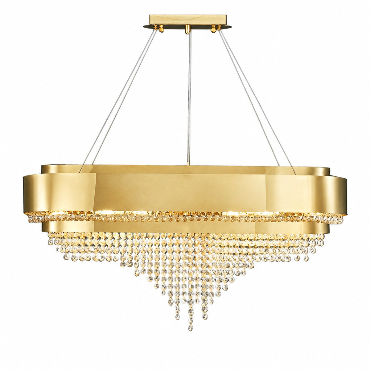 Gold Round Crystal Living Room Chandelier Light Oval Pendant