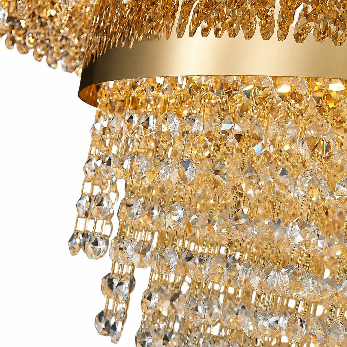 Gold Round Crystal Living Room Chandelier Light Oval Pendant