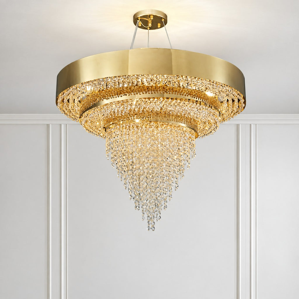 Gold Round Crystal Living Room Chandelier Light Oval Pendant