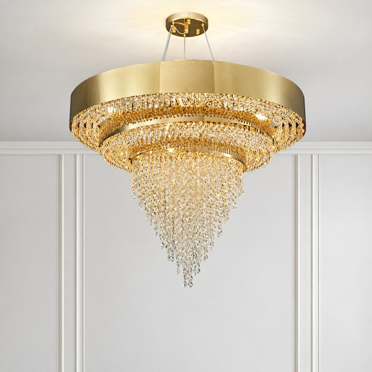 Gold Round Crystal Living Room Chandelier Light Oval Pendant