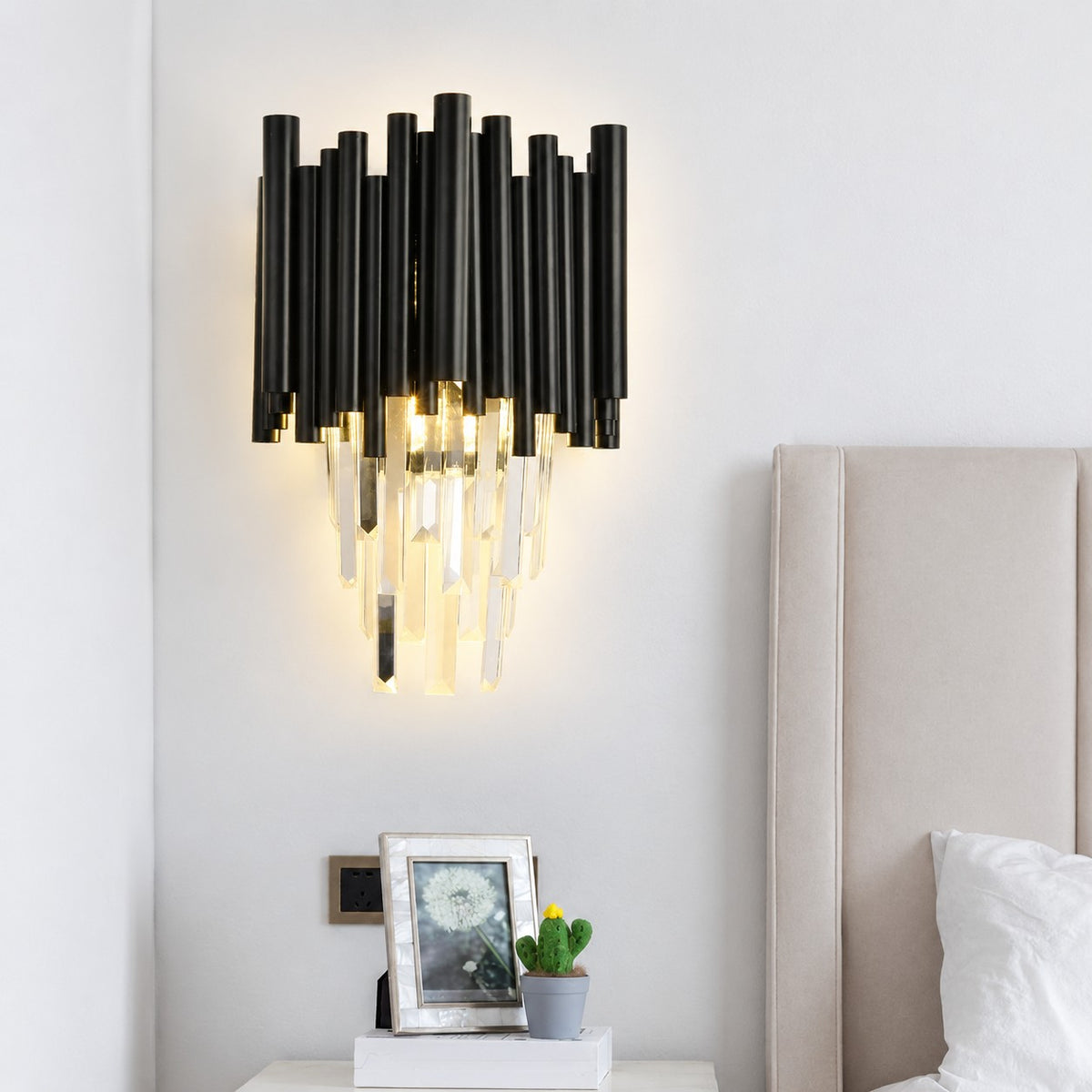 Natasha Modern Classic Black Crystal Wall Sconce Height 15"